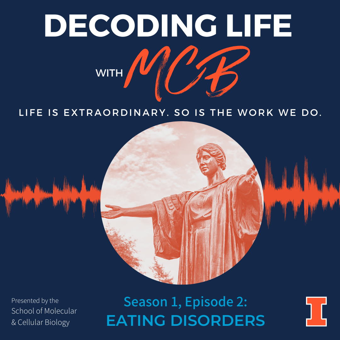 Decoding Life with MCB album artwork - orange-shaded picture of Alma, with caption Season 1, Episode 2: Eating Disorders.