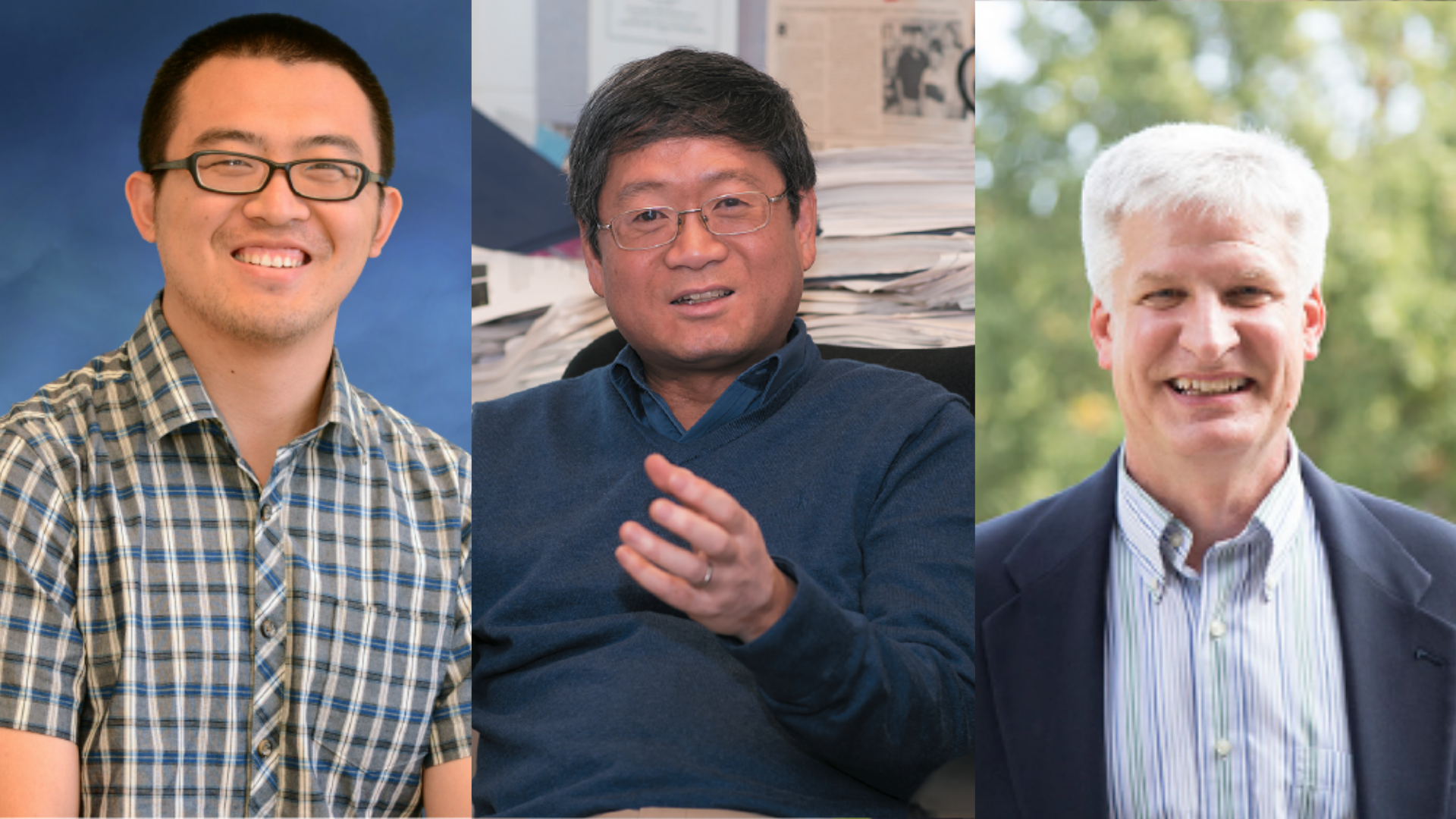 (Left to right) Xingchen Dong, Lin-Feng Chen, James Slauch