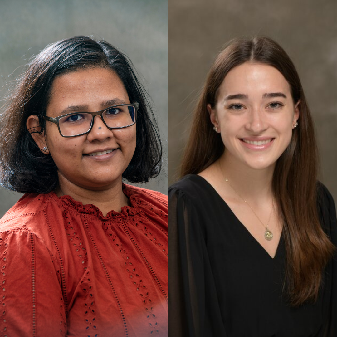 Two headshots side by side of Sneha Das, Microbiology, and Nicole Godellas, Molecular and Integrative Physiology