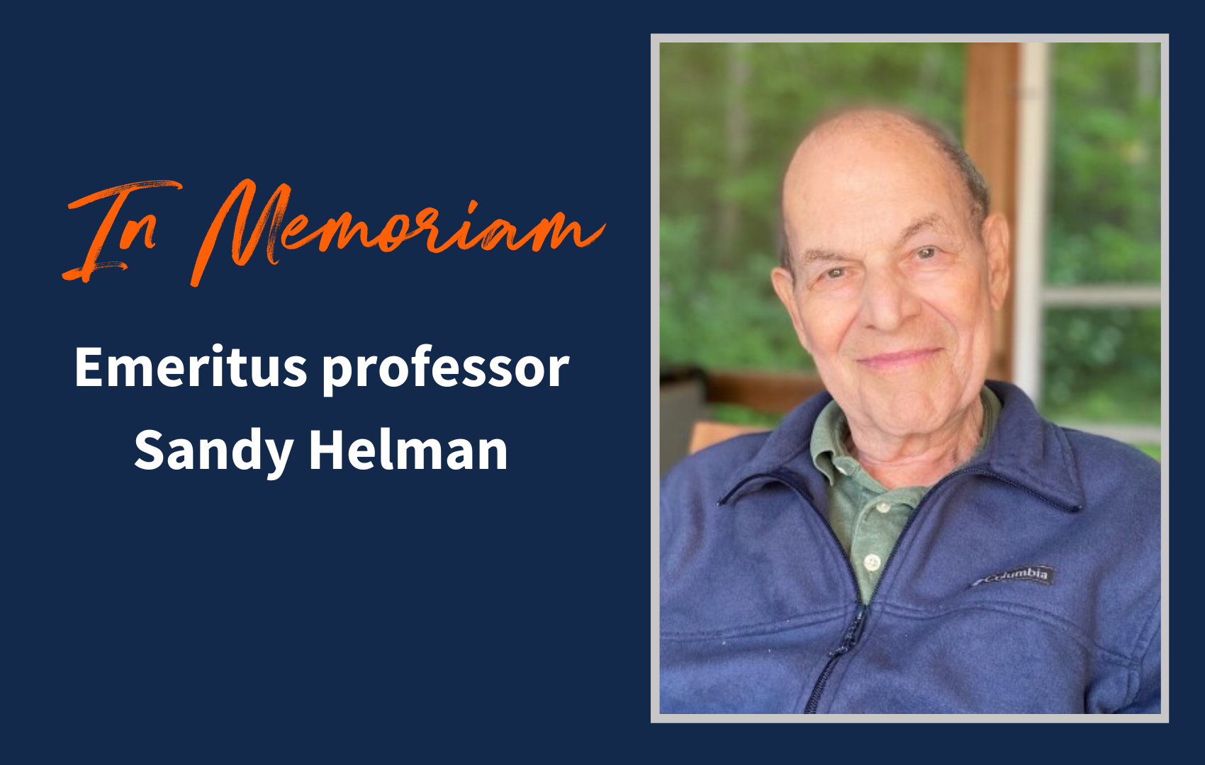 Graphic with headshot of Sandy Helman and the words In Memoriam