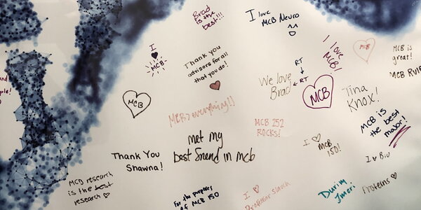 photo of poster showing DNA and student messages