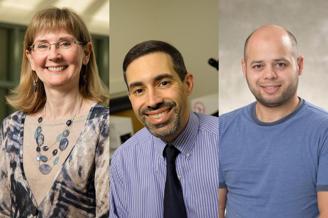 Left to right: Headshots of Susan Schantz, Dan Llano, and Baher Ibrahim