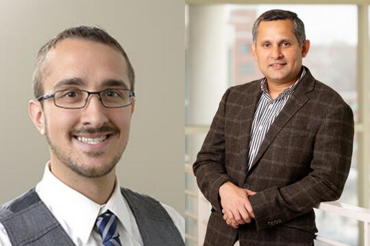 Mark Gryka (left), a former Beckman researcher who earned his Ph.D. in bioengineering from the University of Illinois Urbana-Champaign, and Kannanganattu Prasanth (right), a professor of cell and developmental biology, are co-authors of the study. 