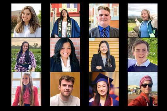 Collage of 12 University of Illinois Fulbright recipients