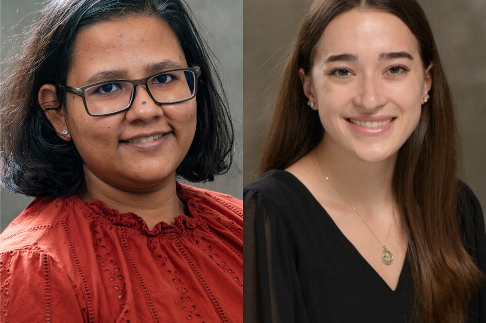 Two headshots side by side of Sneha Das, Microbiology, and Nicole Godellas, Molecular and Integrative Physiology