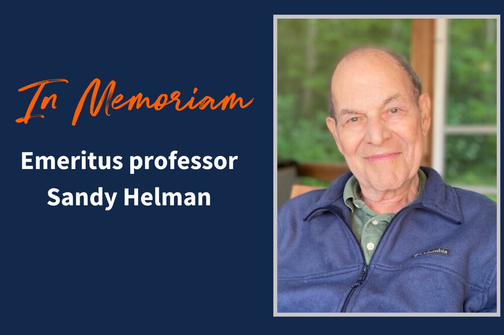 Graphic with headshot of Sandy Helman and the words In Memoriam