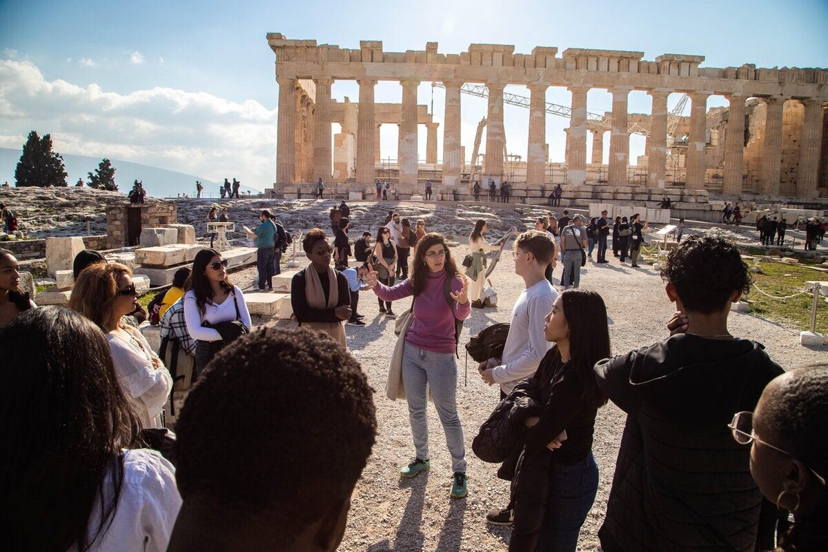 Students learning about history of Acropolis.