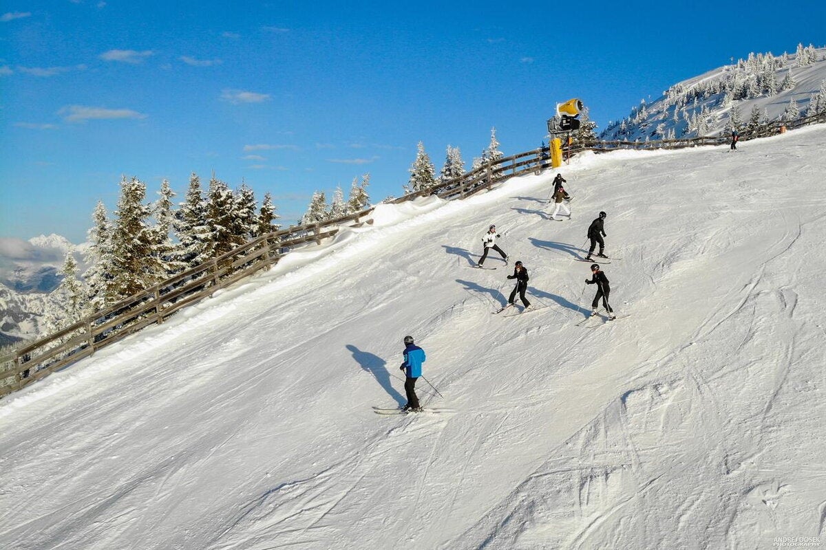 Students skiing in the Alps during Ski Week.
