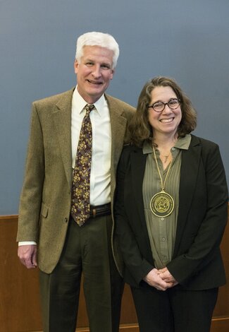Photo of Professors Slauch and Whitaker smiling together.