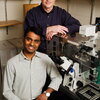 From left, graduate student Vijay Gupta and Steven Blanke, an Illinois professor of microbiology, have discovered how an H. pylori toxin gets into cells.  Photo by L. Brian Stauffer