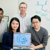 From left, biochemist Satish Nair; Bo Li, a biochemistry doctoral student; Wilfred van der Donk, professor of chemistry; and John Paul J. Yu, an M.D.-Ph.D student in the Nair group.
