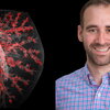 image of mouse lung and headshot of man in blue and pink checked shirt