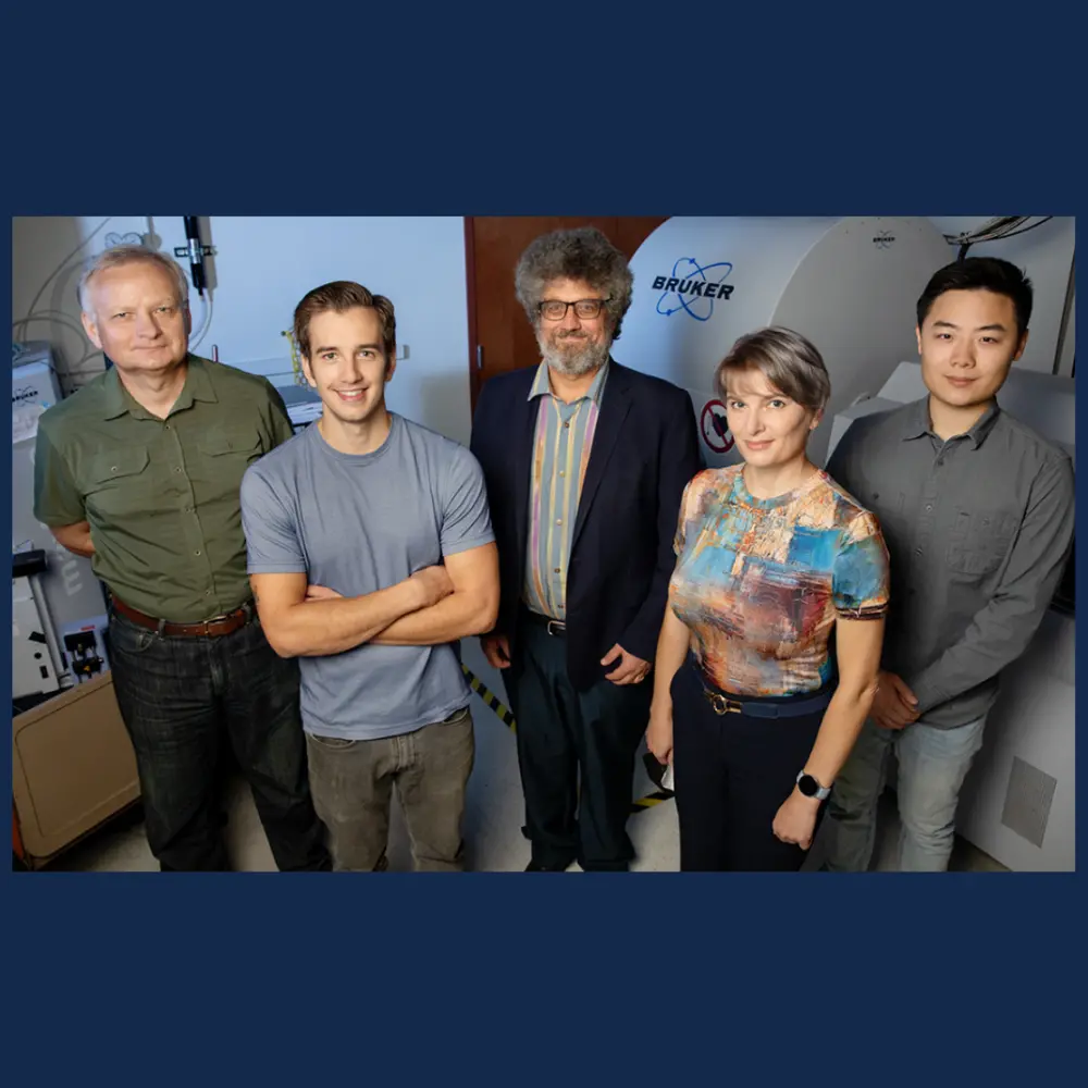 From left, chemistry professor Stanislav Rubakhin, molecular and integrative physiology (MIP) graduate research assistant Dan Castro, chemistry professor and MIP affiliate Jonathan Sweedler, chemistry professor Elena Romanova and bioengineering graduate research assistant Yuxuan Richard Xie.